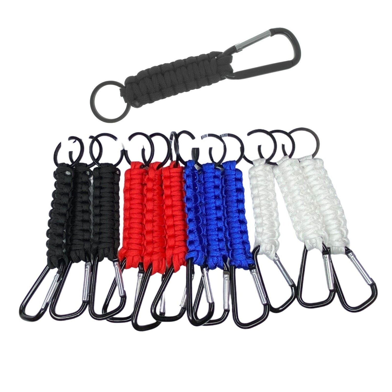 Braided Rope Paracord Keychain Key Ring Carabiner Clip 12 Pack