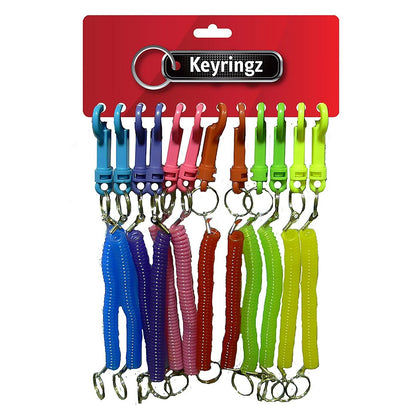 12 Pack Long Stretch Retractable Spiral Key Chain Belt Clip Fob Keyring Elastic