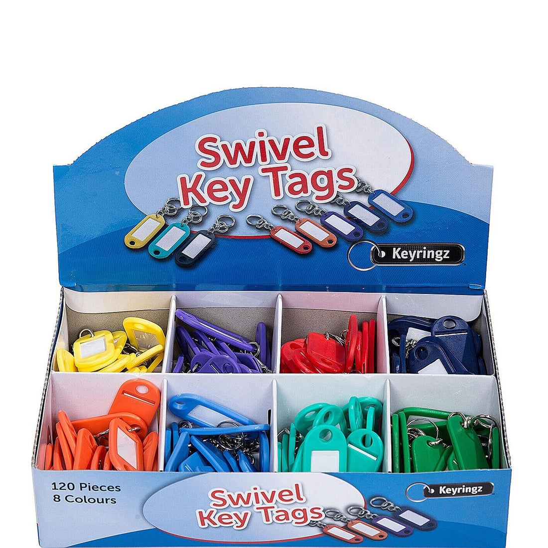 120 x Name Tag Keyring Swivel assorted Colour Car House Bag Key Identifier Pack