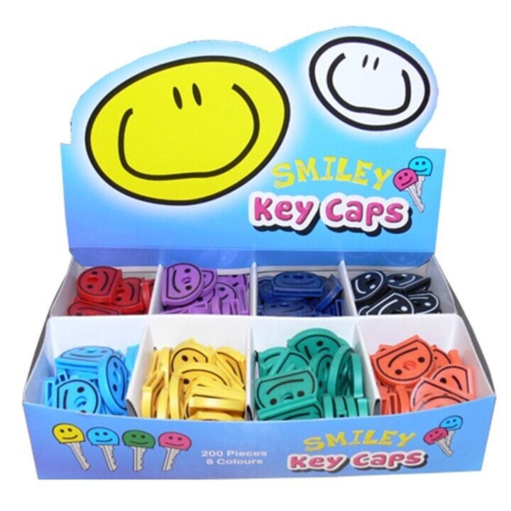 200 Pack Smiley Face Key Caps - Colorful, Flexible Key Covers for Easy Organizer