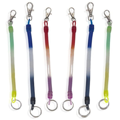 12 Pack Mini Stretch Retractable Spiral Key Chain Belt Clip Fob Keyring Coloured