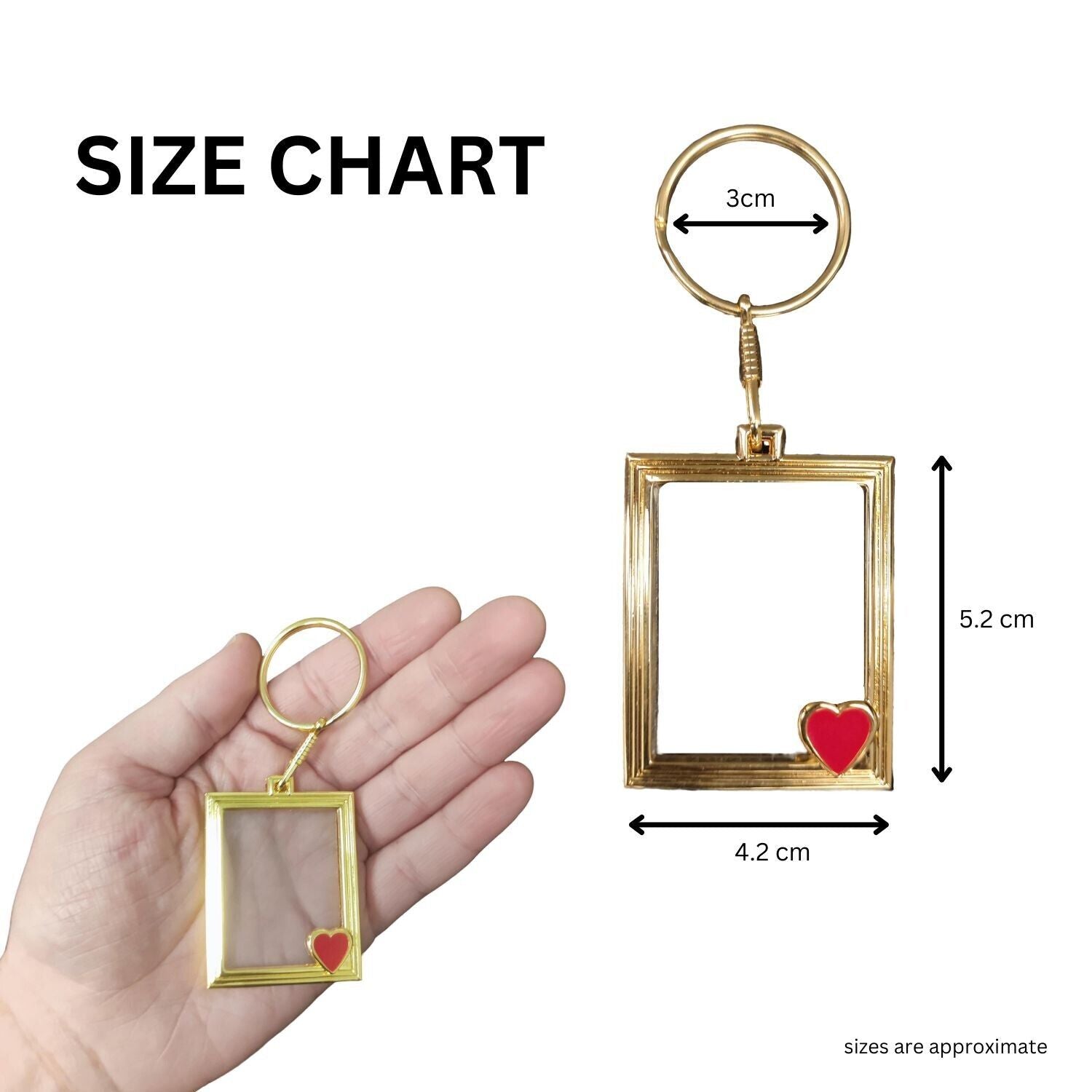 1 Heart Keyring Photo Frame Gold – Gift men women dad mum key ring fobs keys