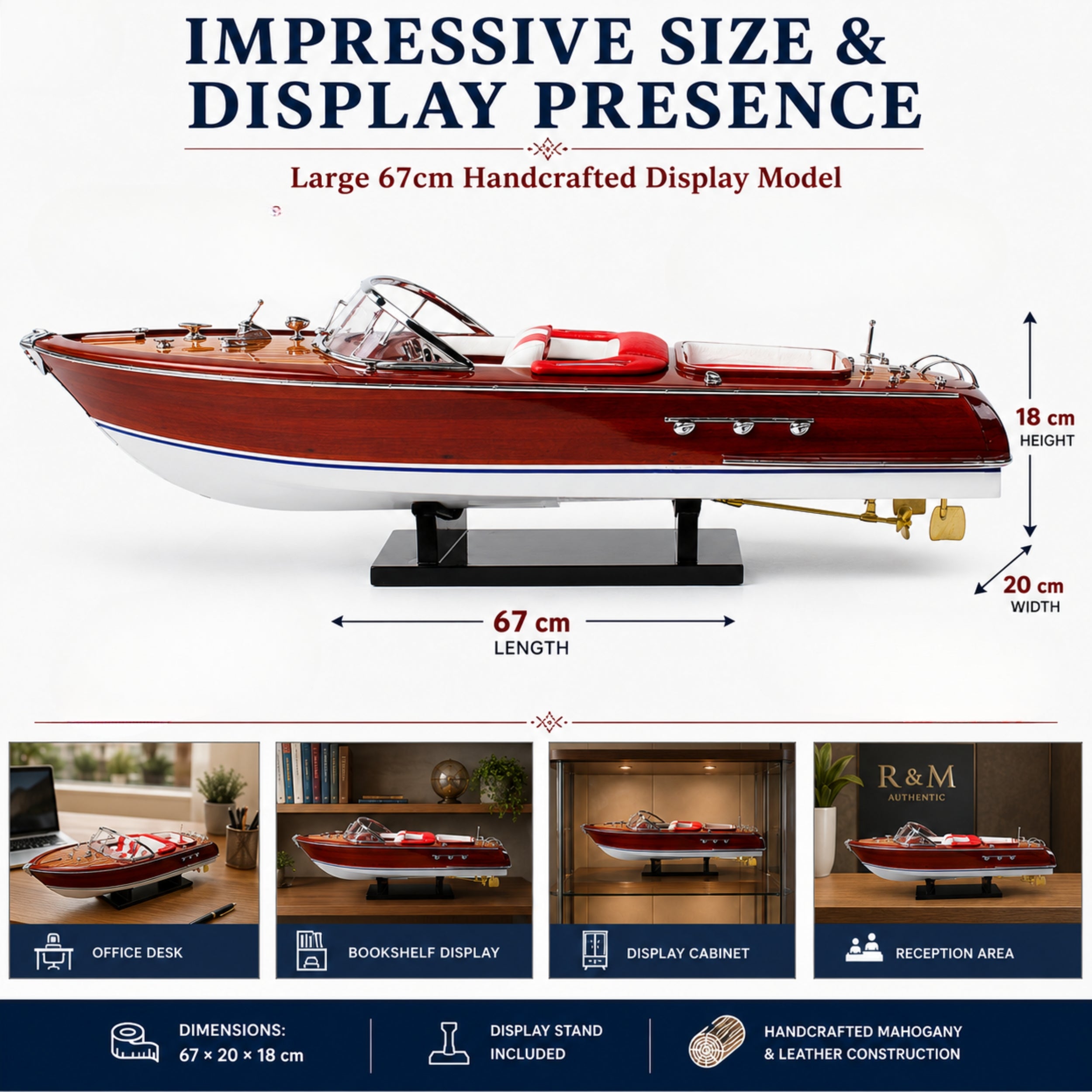 Handcrafted Riva Aquarama Wooden Speed Boat Model – Large Luxury Display 67cm Red/White