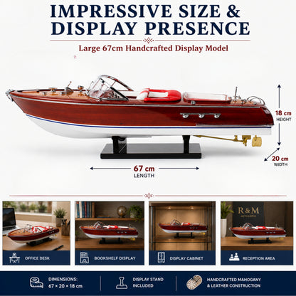 Handcrafted Riva Aquarama Wooden Speed Boat Model – Large Luxury Display 67cm Red/White