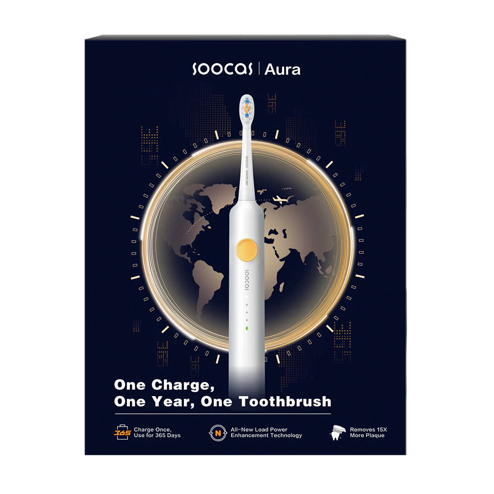 SOOCAS Aura Electric Toothbrush, 1 Year Battery Life Sonic Toothbrush 15x Plaque