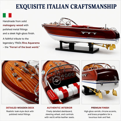 Handcrafted Riva Aquarama Wooden Speed Boat Model – Large Luxury Display 67cm Red/White