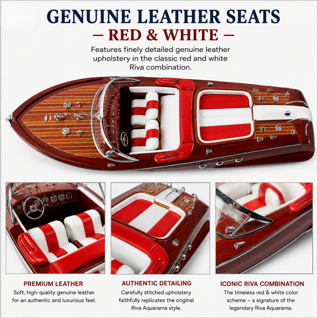 Handcrafted Riva Aquarama Wooden Speed Boat Model – Large Luxury Display 67cm Red/White