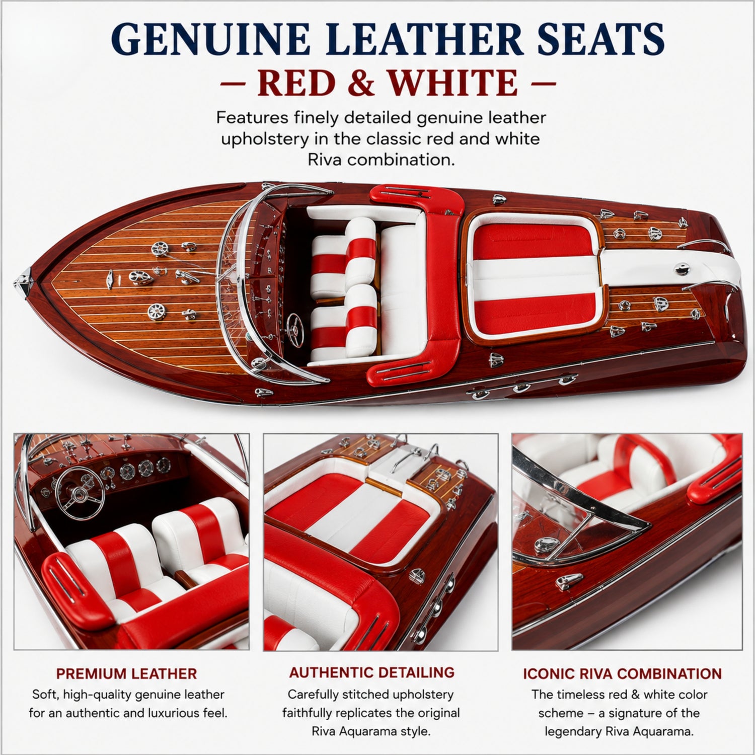 Handcrafted Riva Aquarama Wooden Speed Boat Model – Large Luxury Display 67cm Red/White
