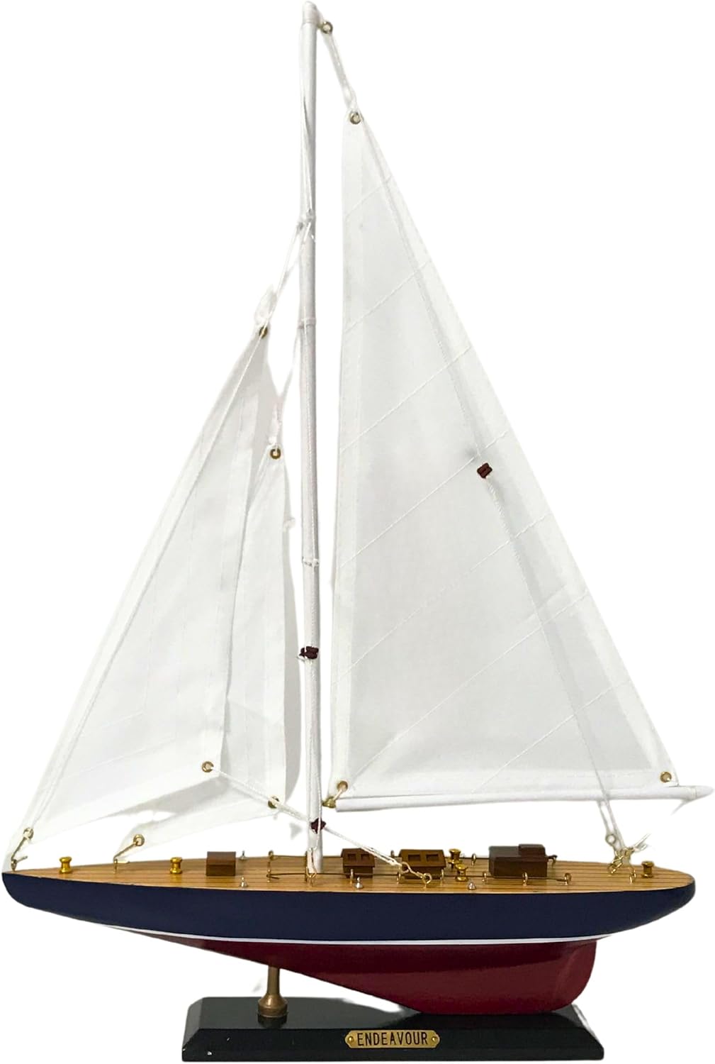Wooden Model Sailboat with Display Stand Handcrafted Nautical Yacht Replica for Home Office Decor Boat Collector Gift Maritime Sailing Ship Ornament Classic Miniature Ocean Vessel (SMALL - 34 X 49 cm)