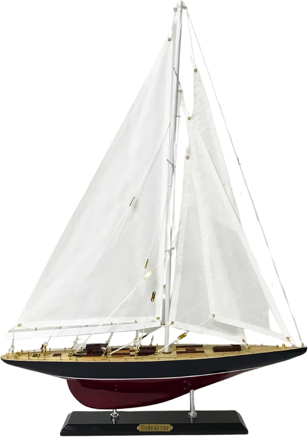 Wooden Model Sailboat with Display Stand Handcrafted Nautical Yacht Replica for Home Office Decor Boat Collector Gift Maritime Sailing Ship Ornament Classic Miniature Ocean Vessel (SMALL - 34 X 49 cm)