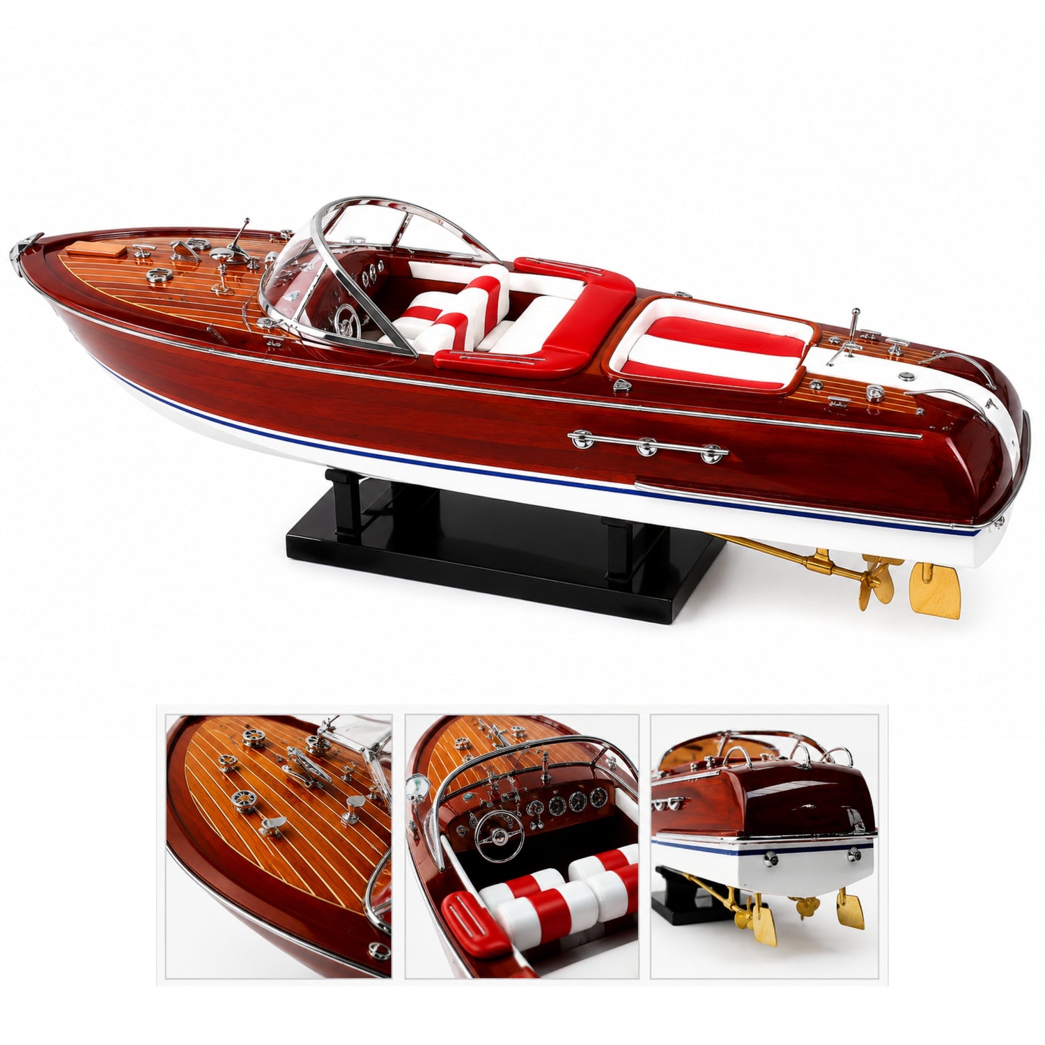 Handcrafted Riva Aquarama Wooden Speed Boat Model – Large Luxury Display 67cm Red/White