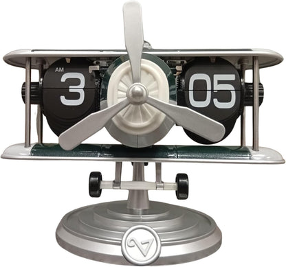 Authentic R &amp; M Retro Airplane Flip Clock Toy Style Vintage Aircraft Desk Clock
