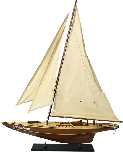 Authentic 90cm R&amp;M ENTERPRISE Handcrafted Wooden Sailboat Model for Collectors,