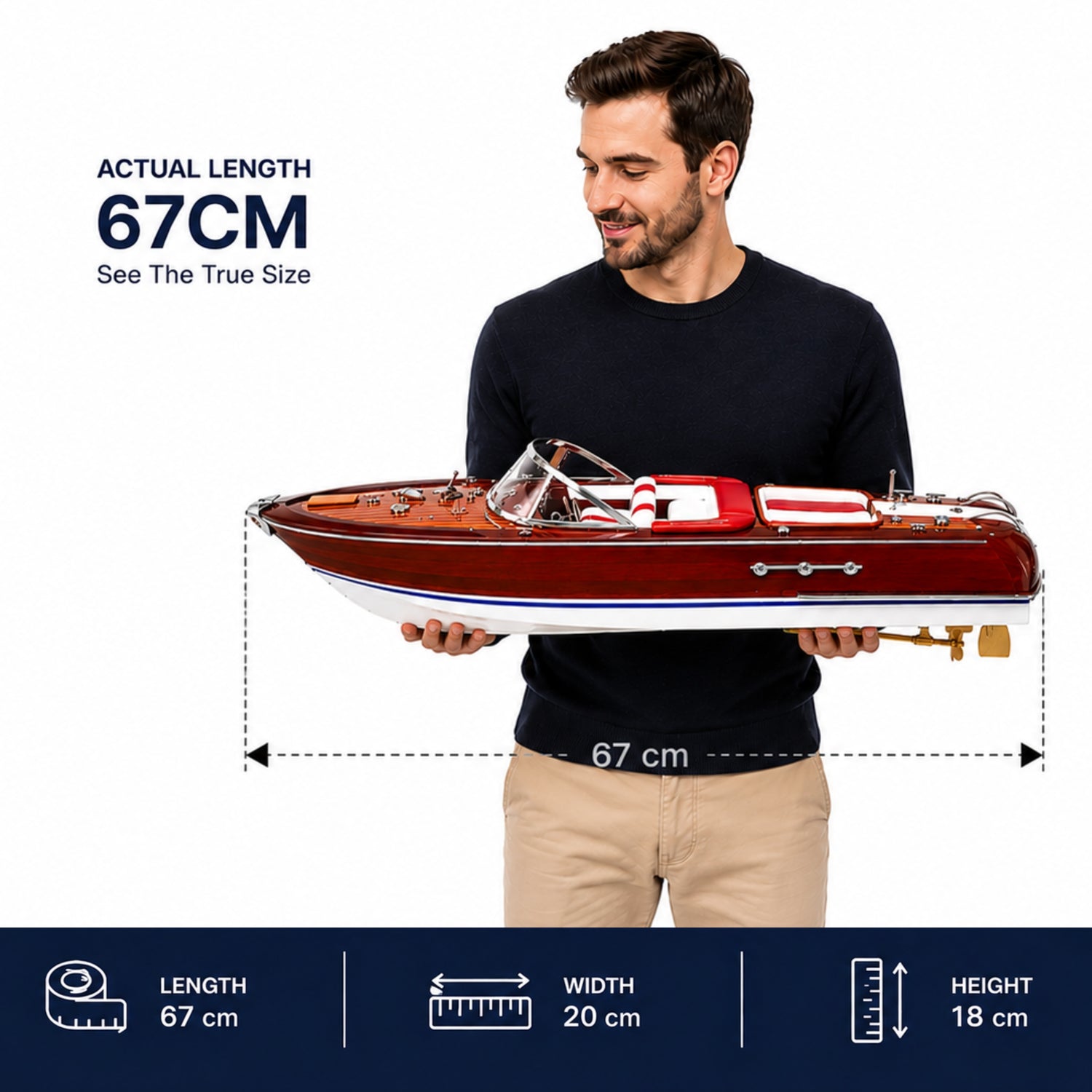 Handcrafted Riva Aquarama Wooden Speed Boat Model – Large Luxury Display 67cm Red/White