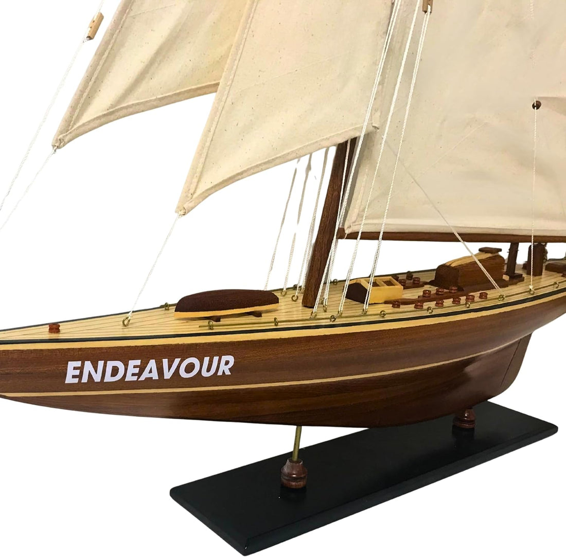 Authentic 90cm R&amp;M ENTERPRISE Handcrafted Wooden Sailboat Model for Collectors,