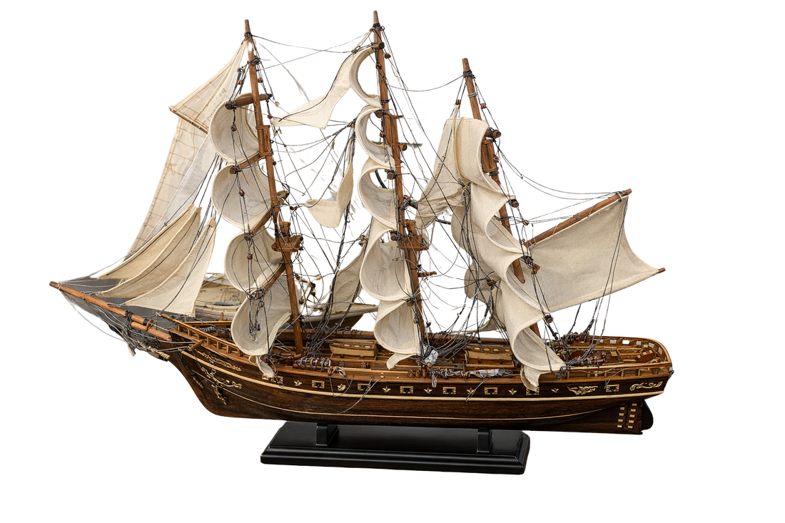 Very Large Wooden Sailing Ship Model – Handcrafted Classic Tall Ship Display 95cm Long - Chame LTD