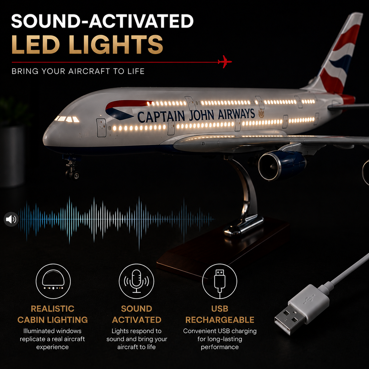 Personalised British Airways Airbus A380 Model Plane 1:160 Scale