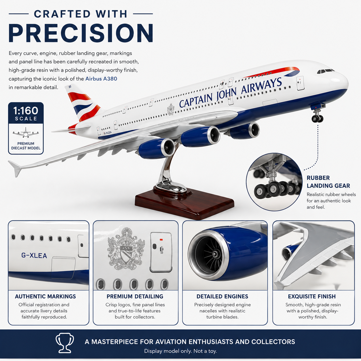 Personalised British Airways Airbus A380 Model Plane 1:160 Scale