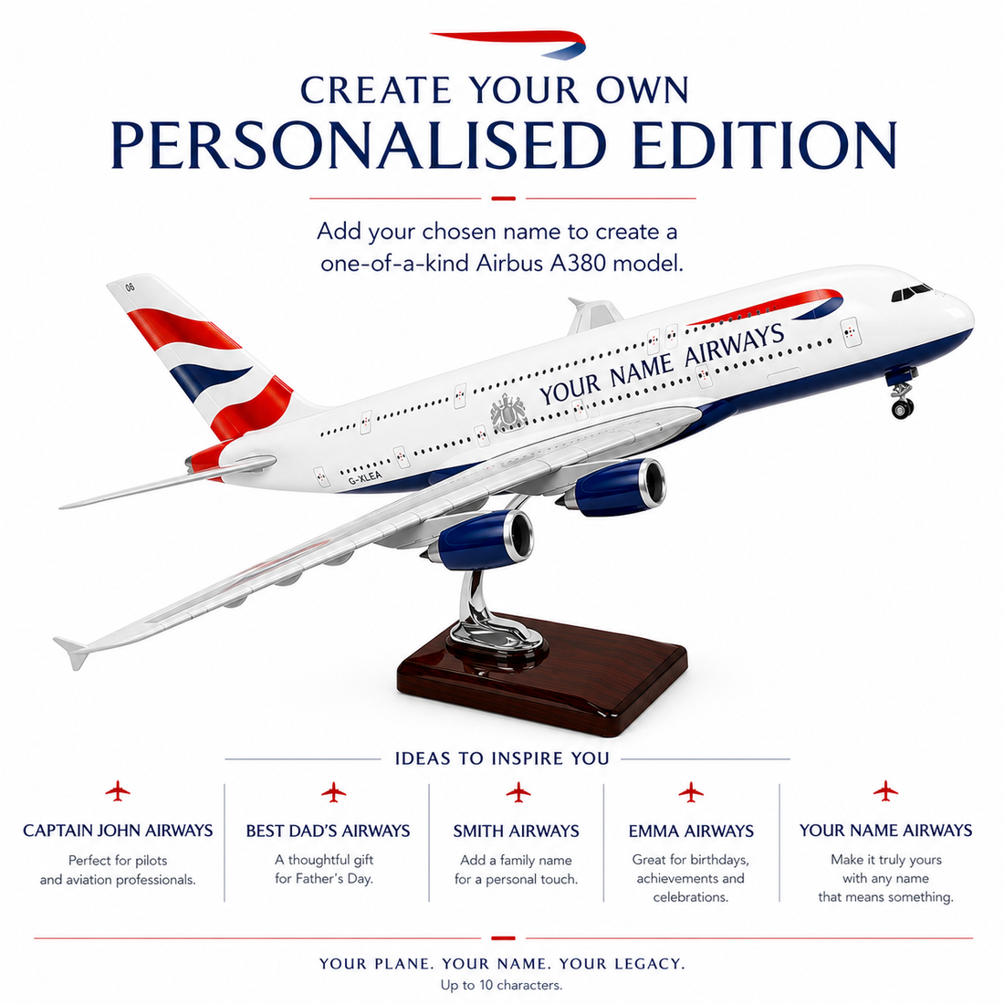 Personalised British Airways Airbus A380 Model Plane 1:160 Scale