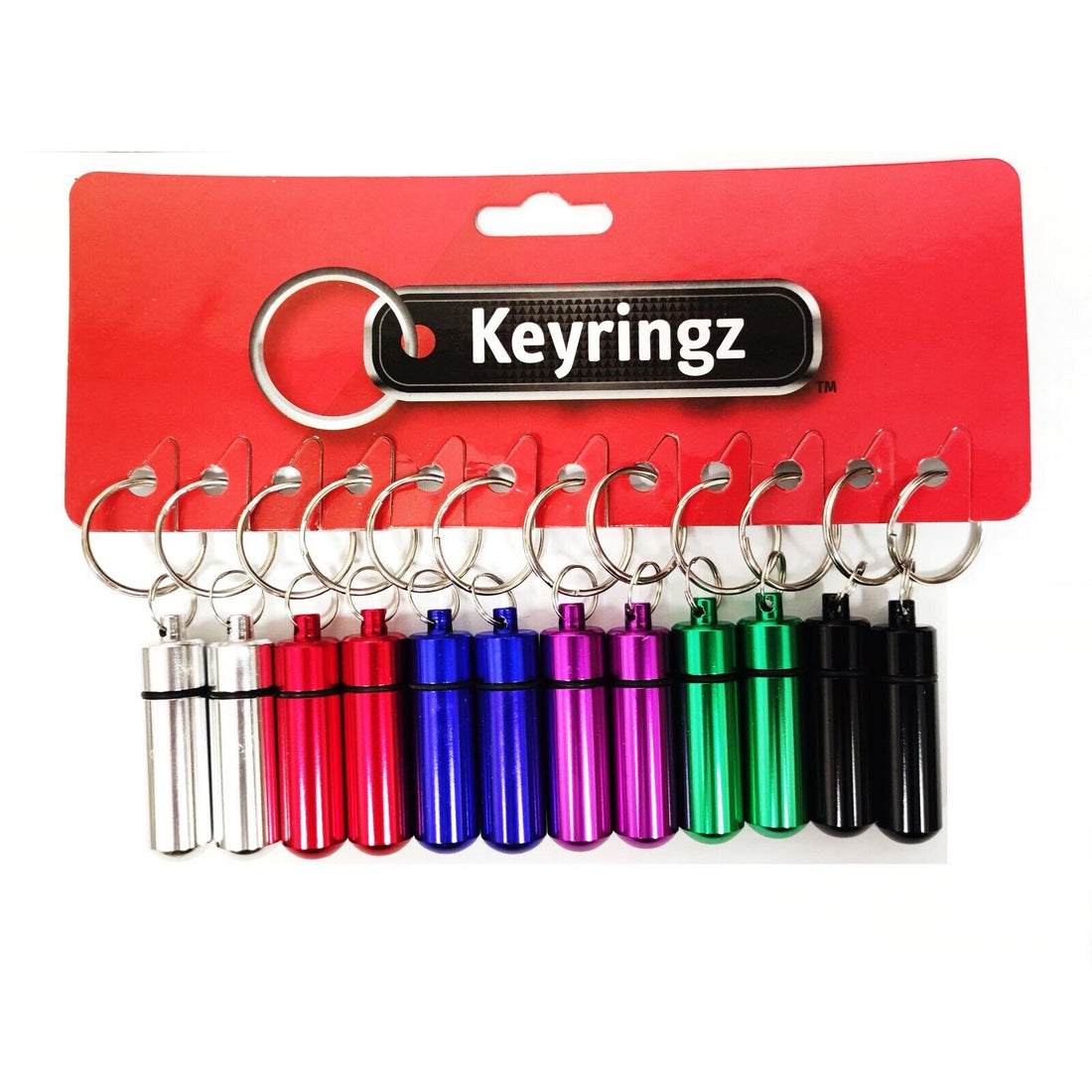 Colorful pill box keyring with secure screw top lid