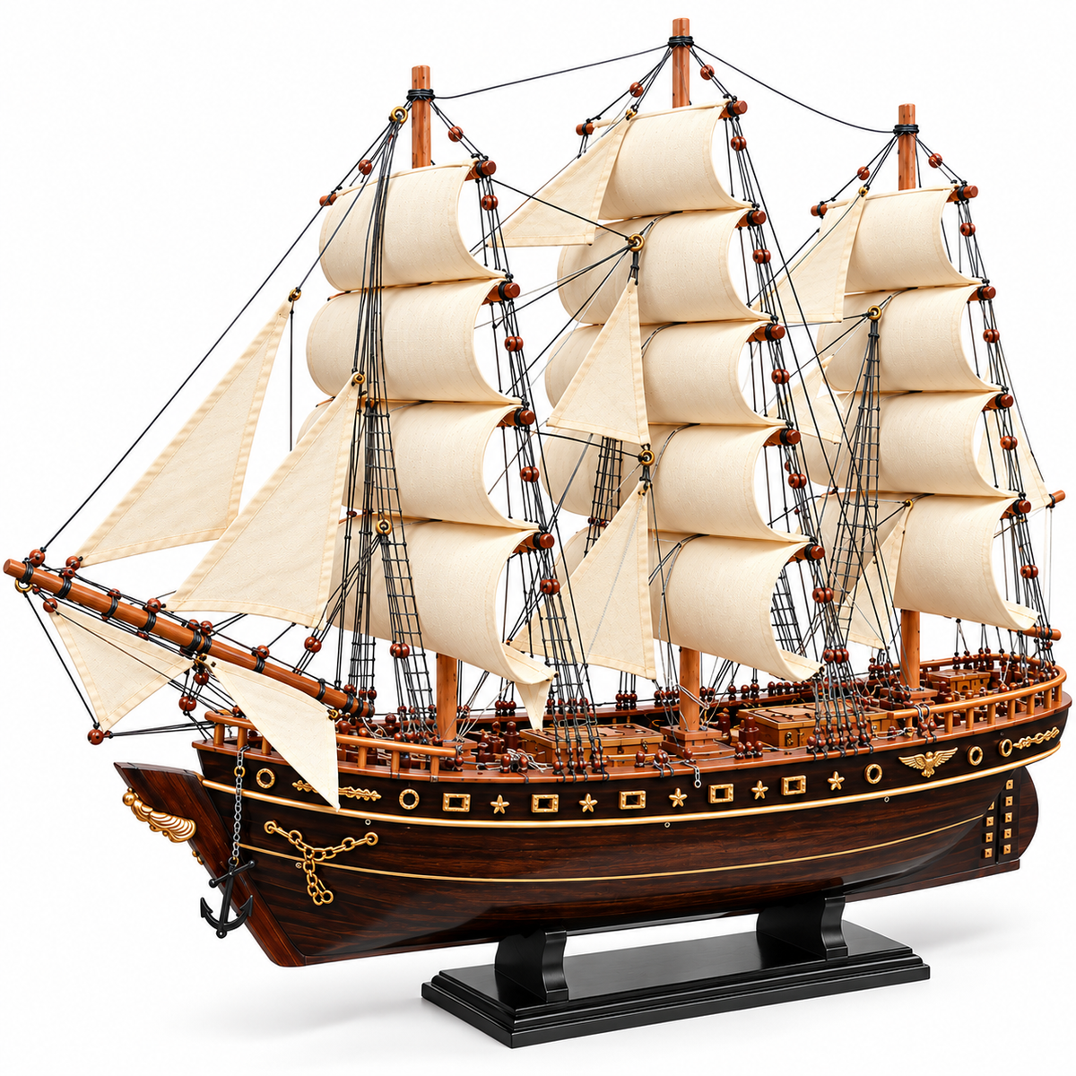 Very Large Wooden Sailing Ship Model – Handcrafted Classic Tall Ship Display 95cm Long