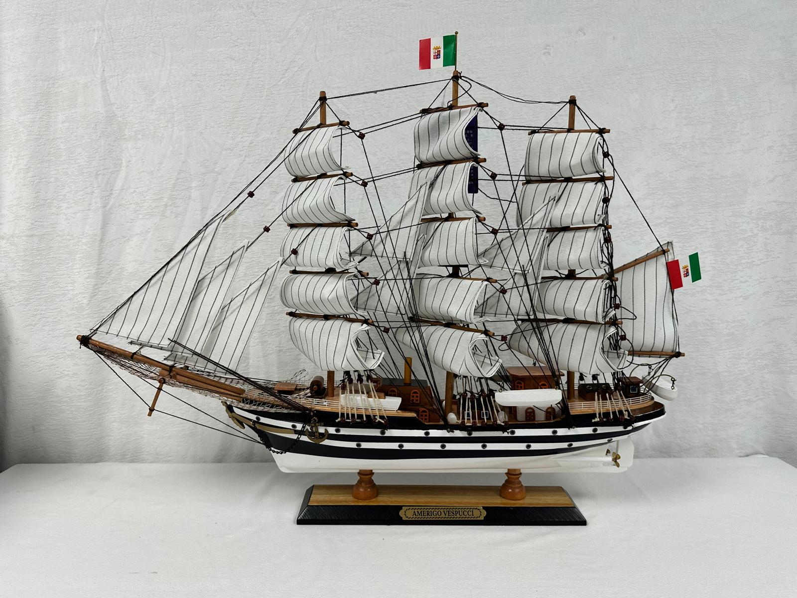 Vintage Model Ship Fully Assembled With Display Stand Handmade 65cm Length