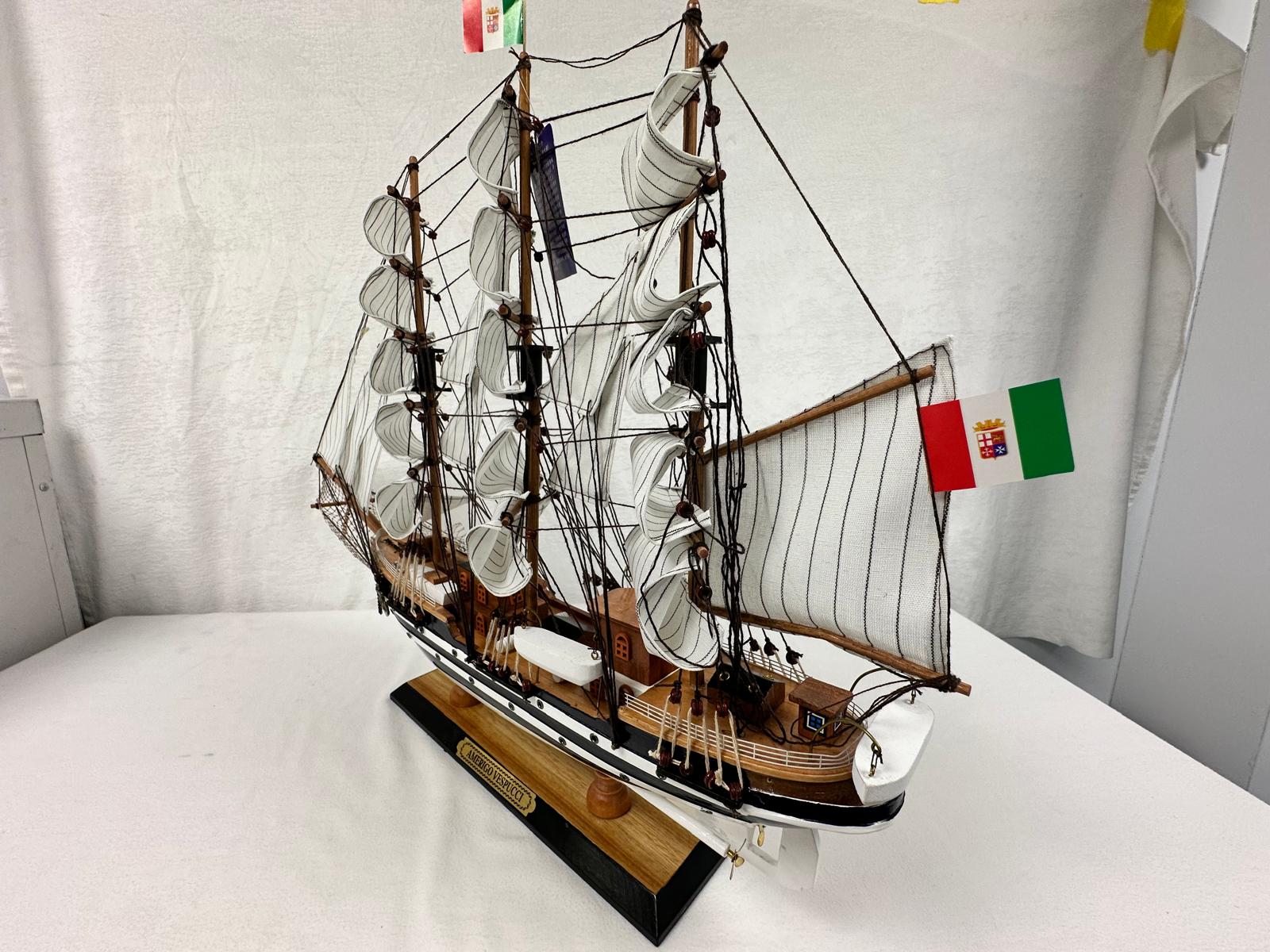 Vintage Model Ship Fully Assembled With Display Stand Handmade 65cm Length