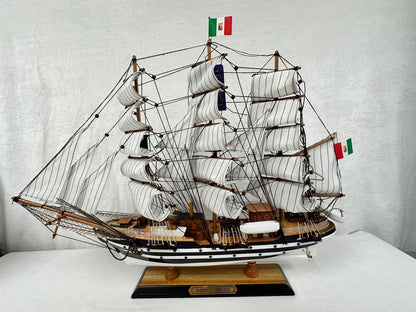 Vintage Model Ship Fully Assembled With Display Stand Handmade 65cm Length