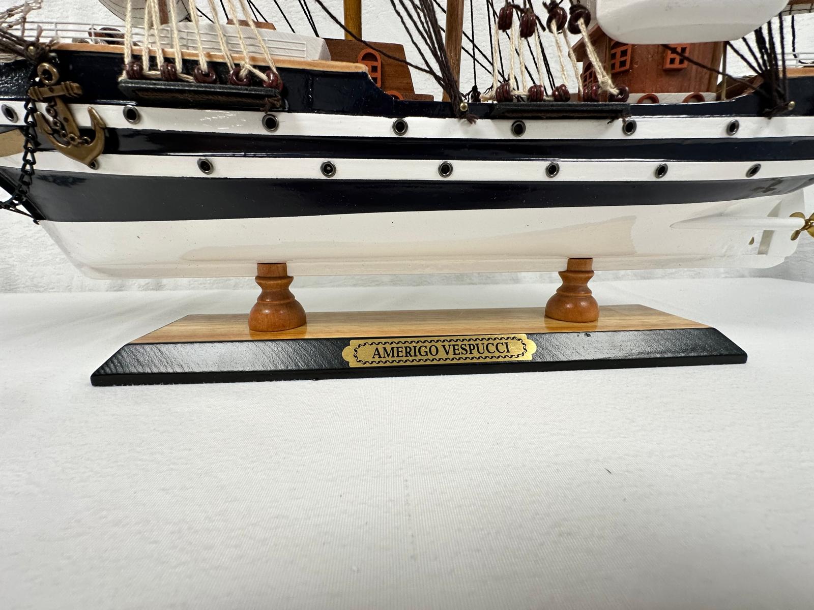 Vintage Model Ship Fully Assembled With Display Stand Handmade 65cm Length