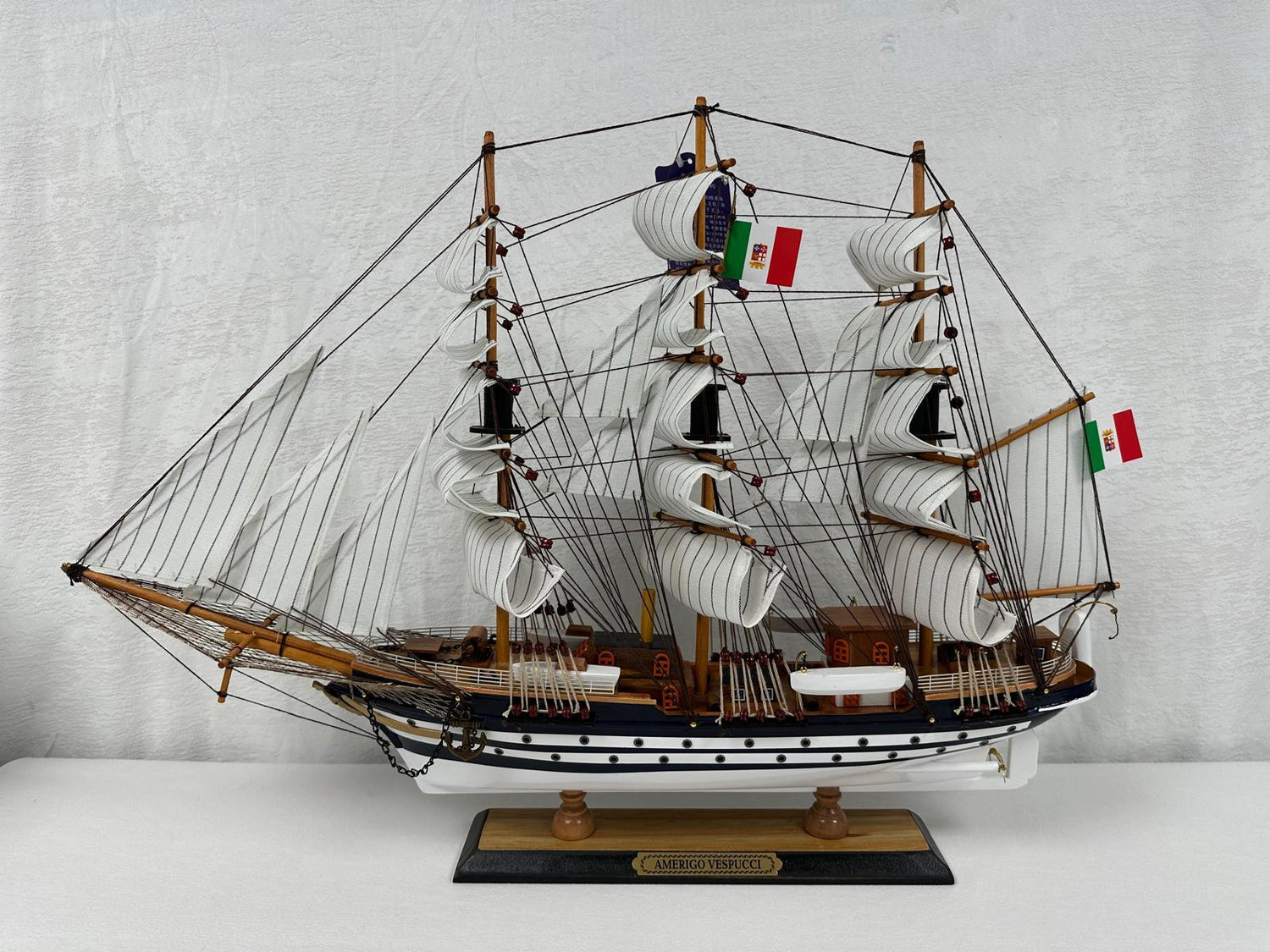 Vintage Model Ship Fully Assembled Display Stand Handmade 65cm Length