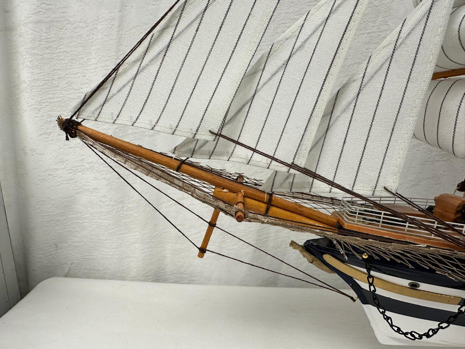 Vintage Model Ship Fully Assembled Display Stand Handmade 65cm Length