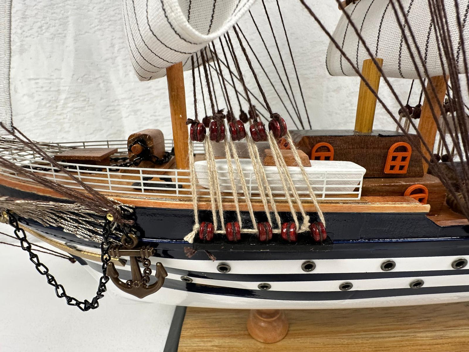 Vintage Model Ship Fully Assembled Display Stand Handmade 65cm Length