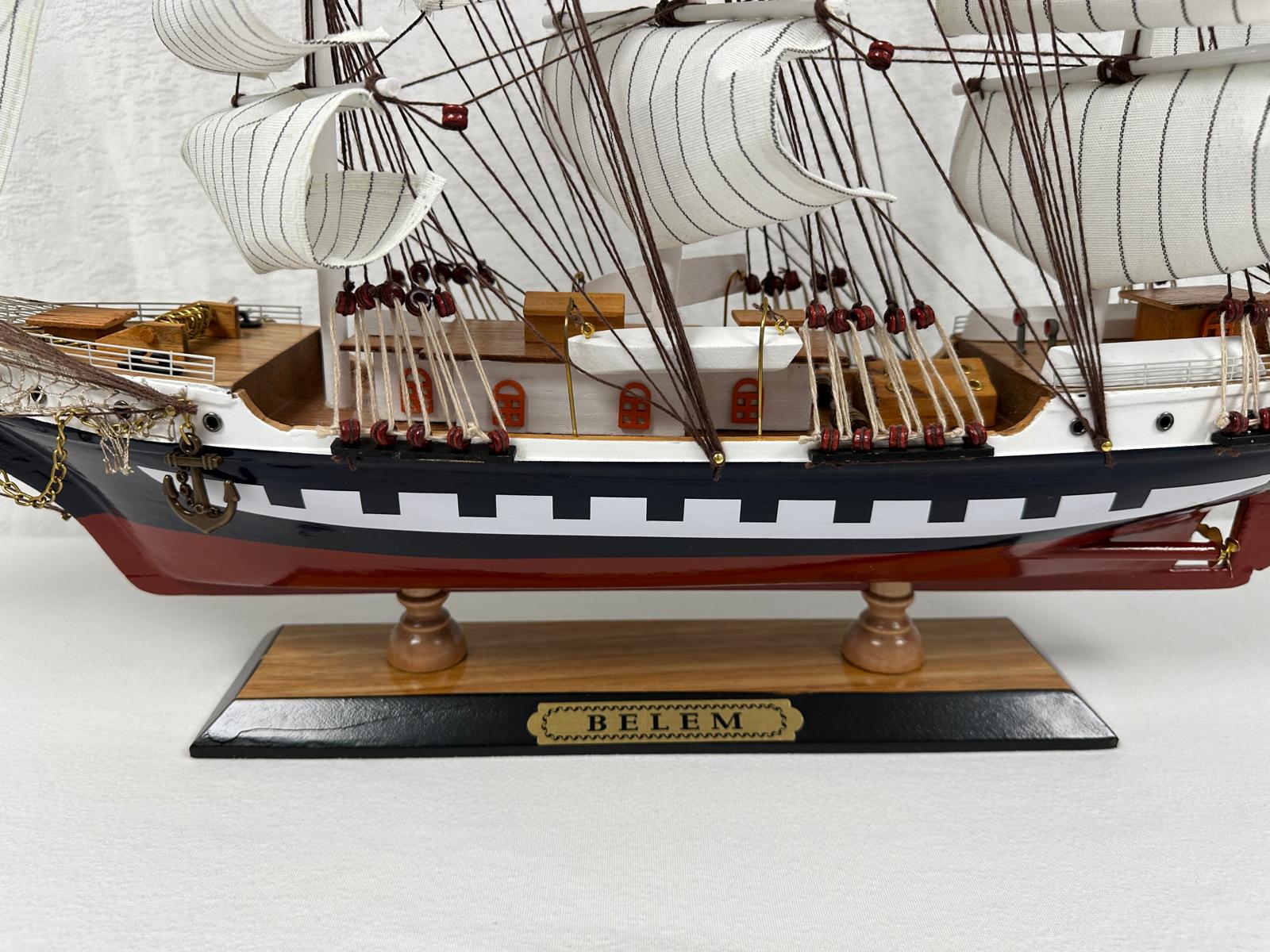 Vintage Belem Model Ship - Handmade 64cm Fully Assembled Nautical Decor with Dis