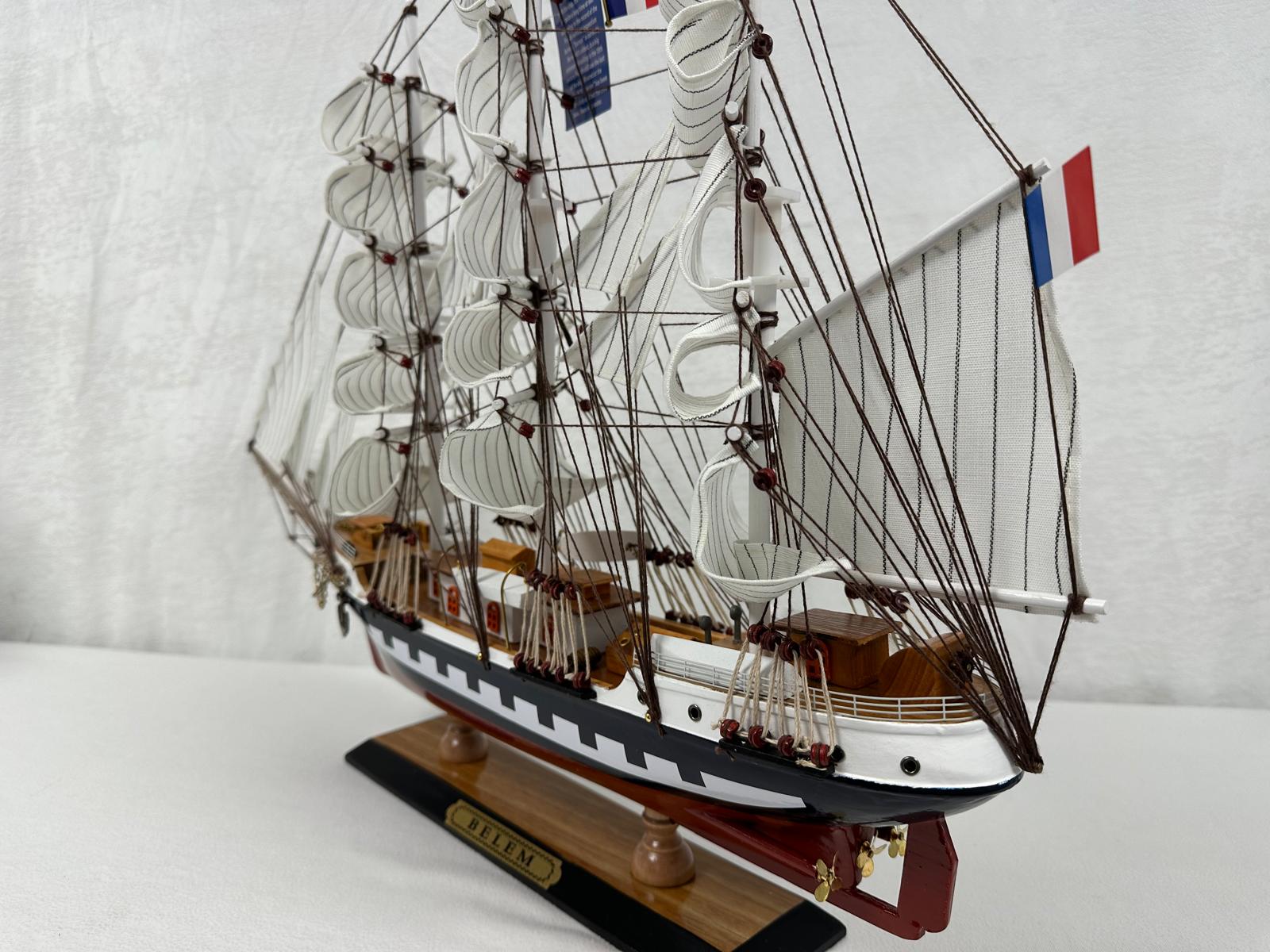 Vintage Belem Model Ship - Handmade 64cm Fully Assembled Nautical Decor with Dis