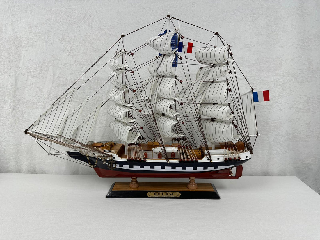 Vintage Belem Model Ship - Handmade 64cm Fully Assembled Nautical Decor with Dis