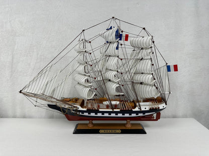 Vintage Belem Model Ship - Handmade 64cm Fully Assembled Nautical Decor with Dis