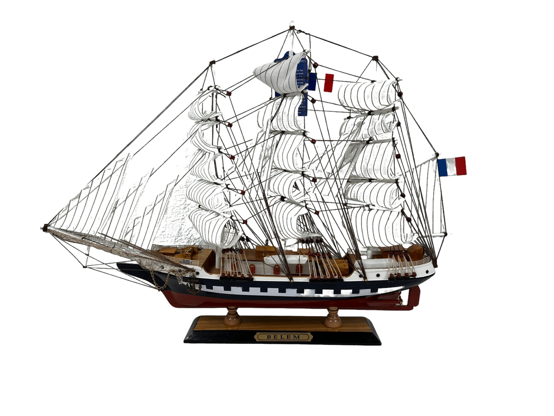 Vintage Belem Model Ship - Handmade 64cm Fully Assembled Nautical Decor with Dis