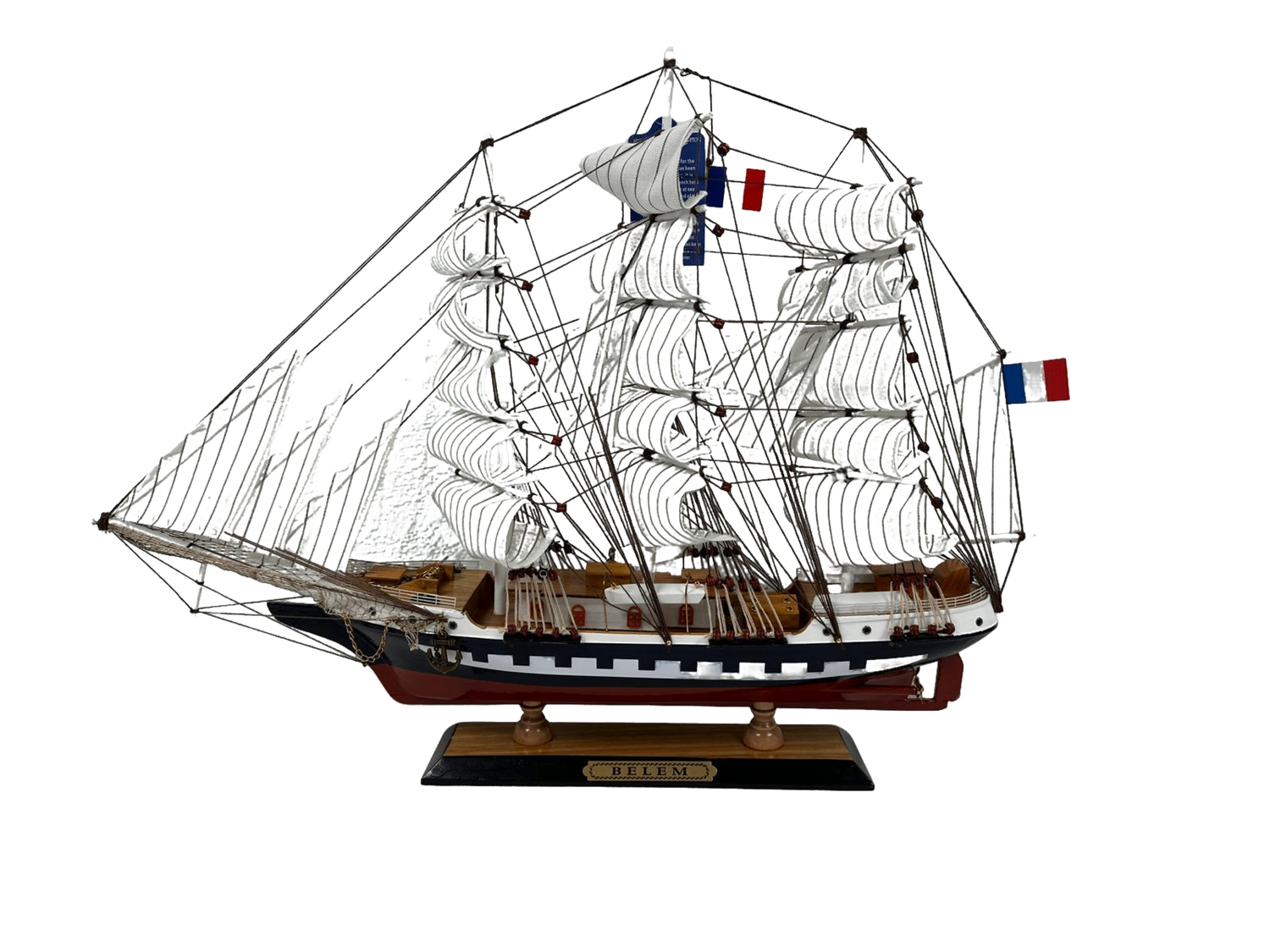 Vintage Belem Model Ship - Handmade 64cm Fully Assembled Nautical Decor with Dis