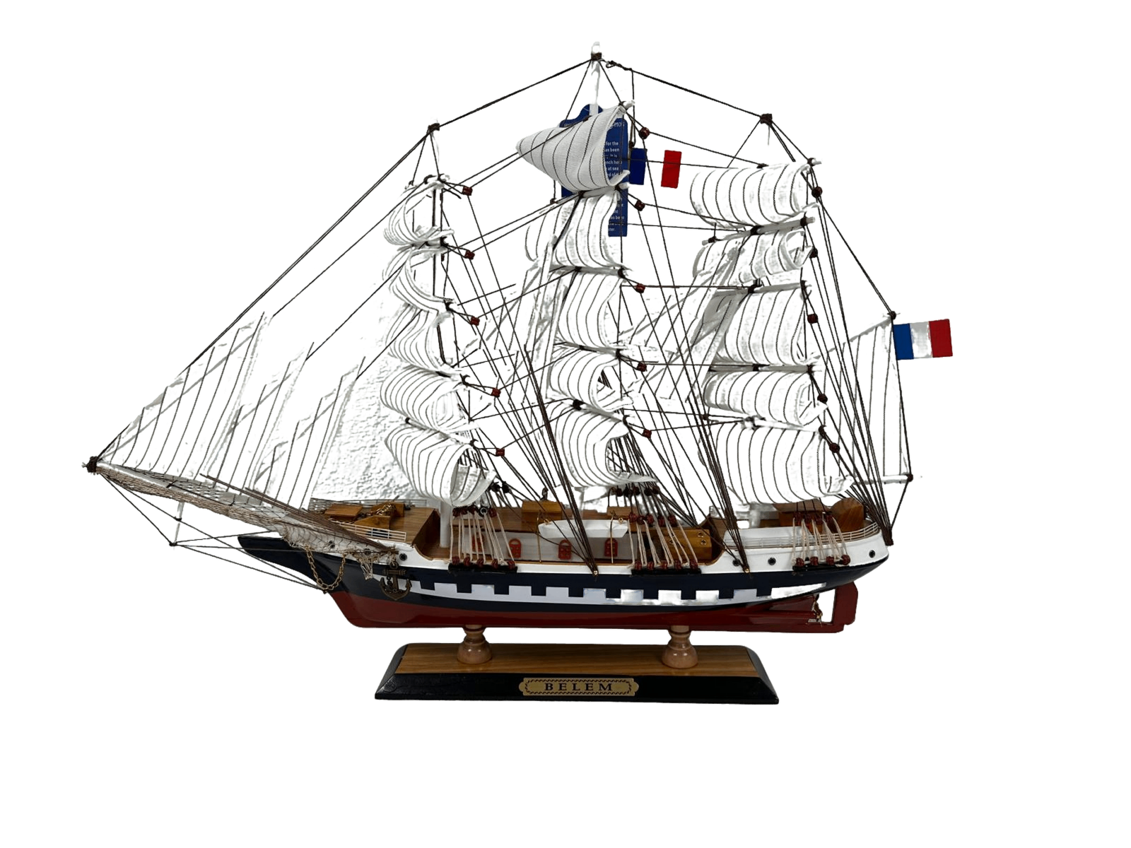 Vintage Belem Model Ship - Handmade 64cm Fully Assembled Nautical Decor with Dis