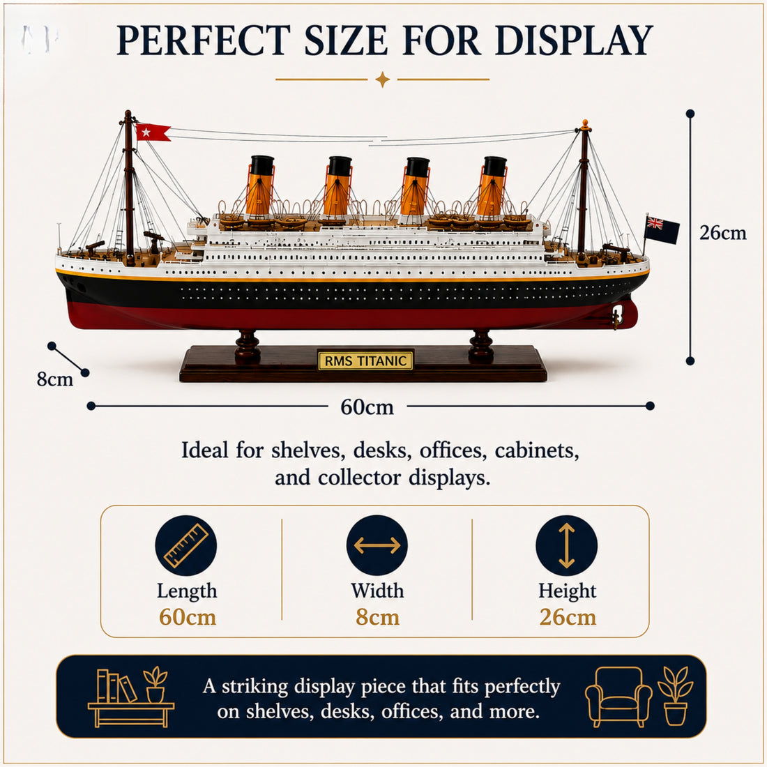 RMS Titanic Wooden Ship Model – 60cm | Handcrafted Mahogany &amp; Acacia