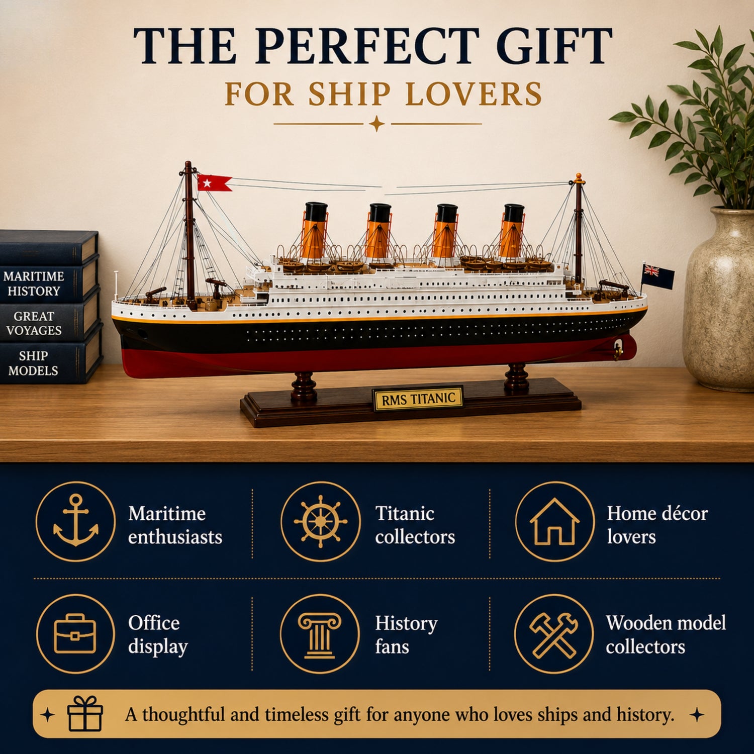 RMS Titanic Wooden Ship Model – 60cm | Handcrafted Mahogany &amp; Acacia
