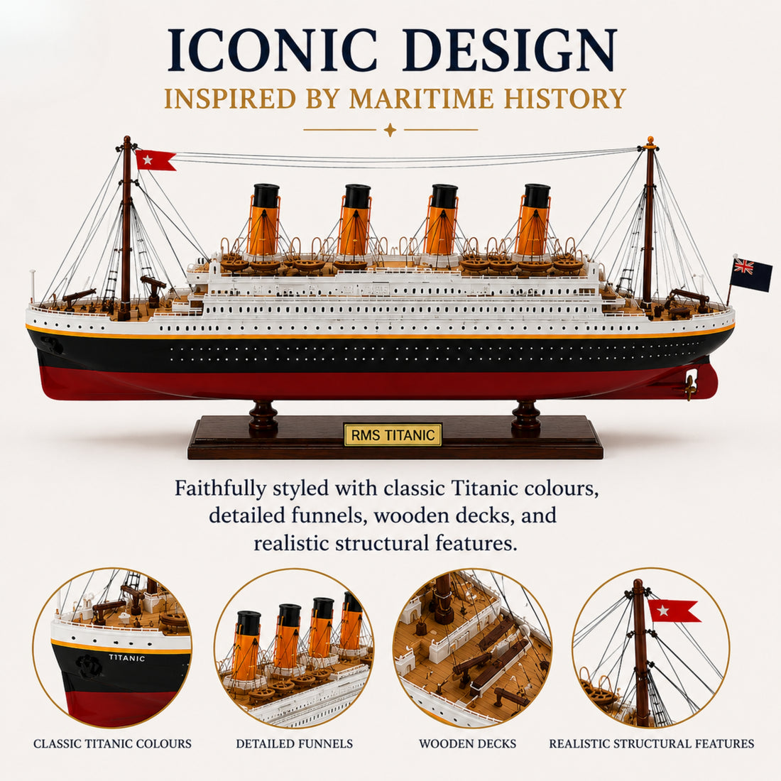 RMS Titanic Wooden Ship Model – 60cm | Handcrafted Mahogany &amp; Acacia