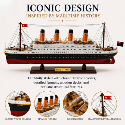 RMS Titanic Wooden Ship Model – 60cm | Handcrafted Mahogany &amp; Acacia