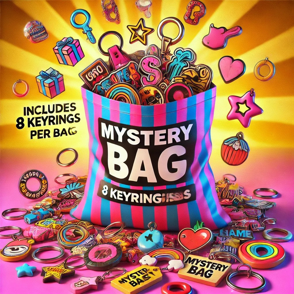 8 Piece Mystery Party Bag Random Selection of Keyrings and Keychains