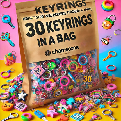 30-Keyring Mix Bag – Perfect for Teacher Prizes, Parties and Event Giveaways