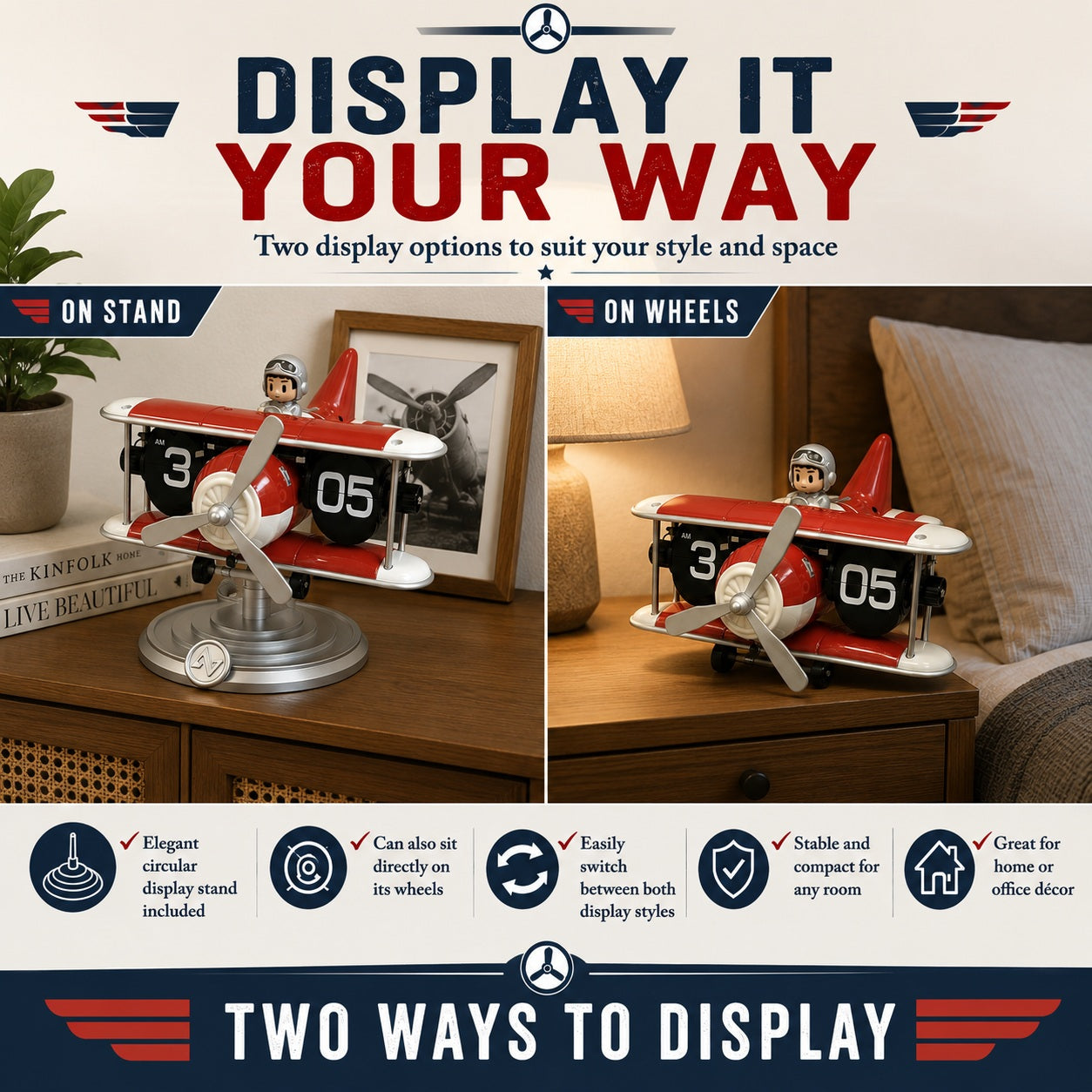 Airplane Model Clock Stylish Decor Aircraft Desk Home Adult Kids Christmas Gift