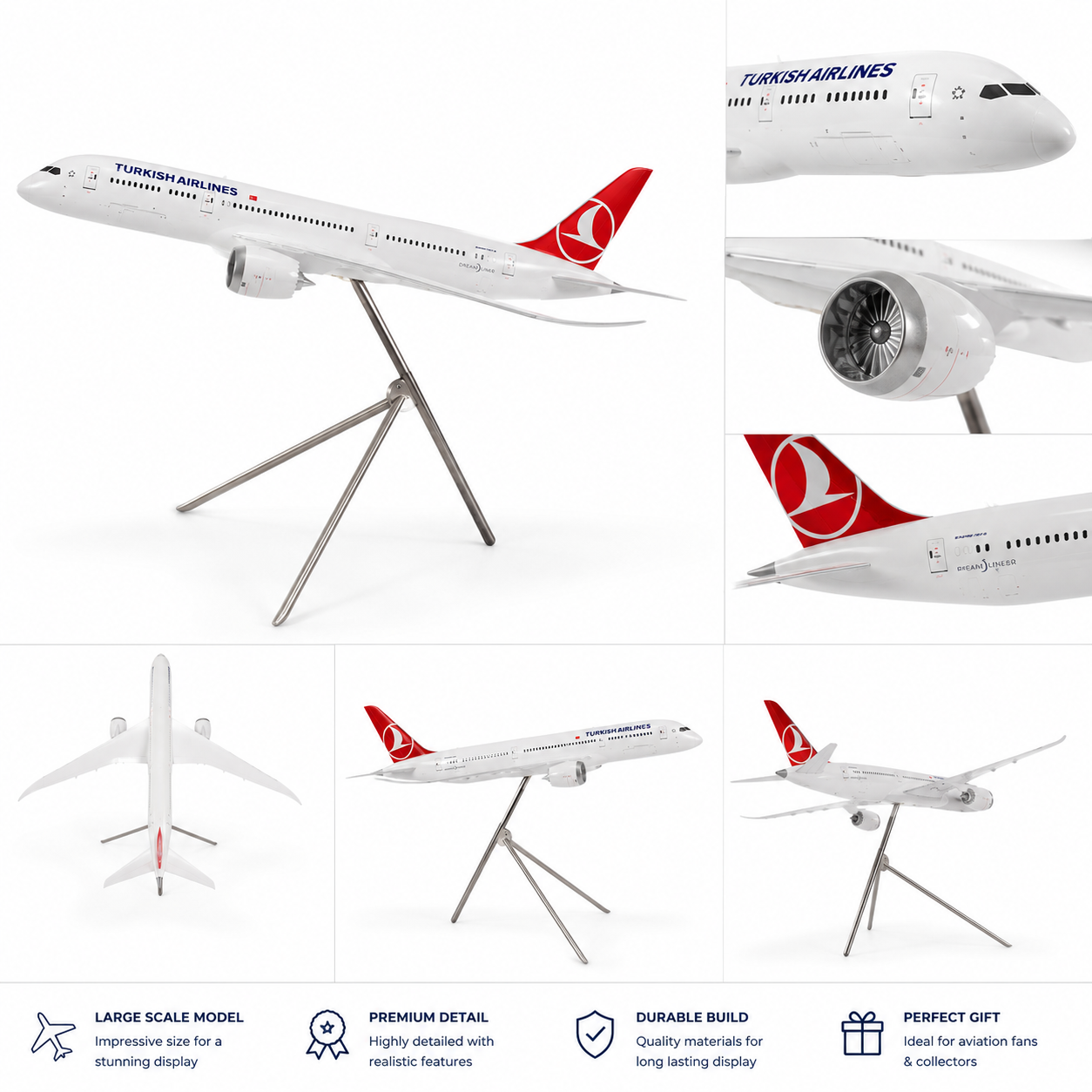 Large Turkish Airlines Boeing 787-9 Dreamliner Display Model Aircraft with Stand – 156cm