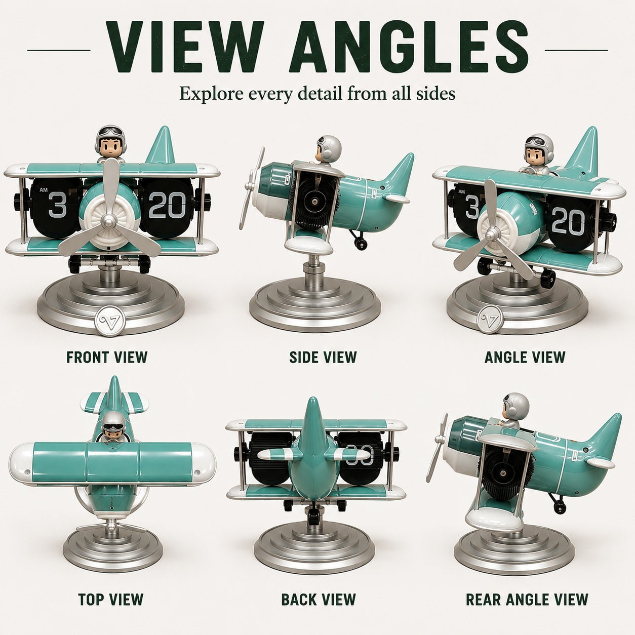 Airplane Model Clock Stylish Decor Aircraft Desk Home Adult Kids Christmas Gift