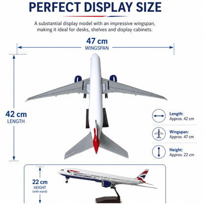 Model airplane with dimensions labeled on a white background